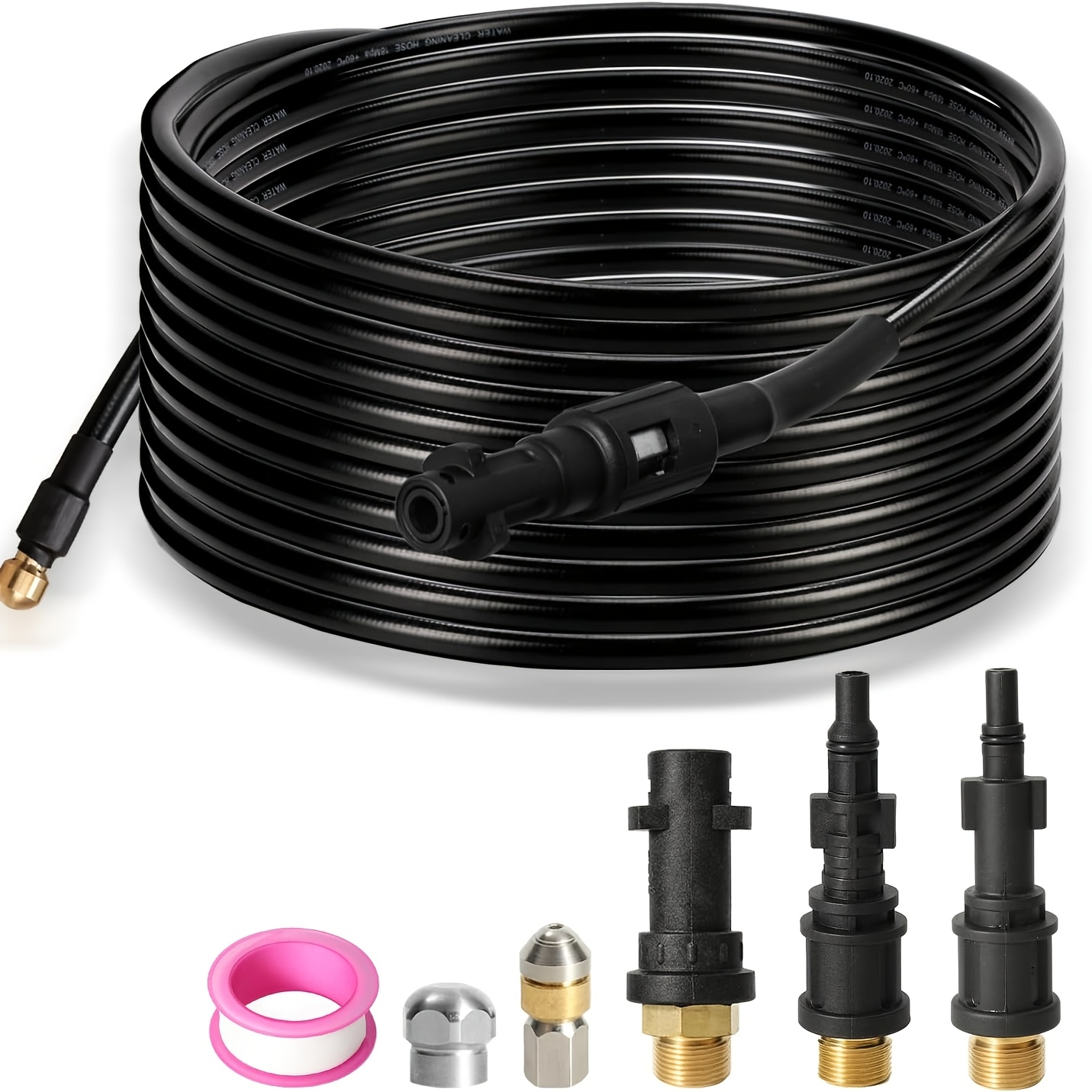 10 M/15 M/20 M/30 Cleaning Hoses; Pipe Cleaning Kit Including 3 Adapters And 2 Rotating Nozzles; 180 Bar; Universal High-pressure Washer Drain Pipe Cleaning Kit; High-pressure Hoses