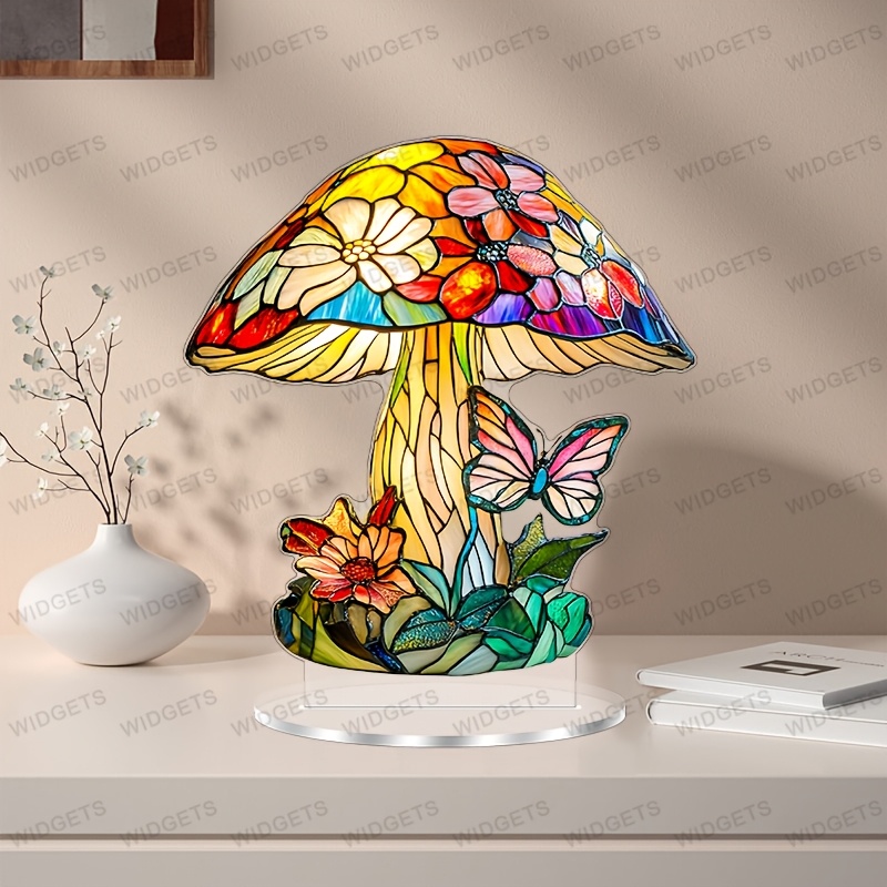 

1pc Style Acrylic Mushroom And Table Lamp, 2d Flat Decorative Sign With Base, Multipurpose Bohemia Spring Ornament, 7.08"x7.87" Desk Decor, Ideal For