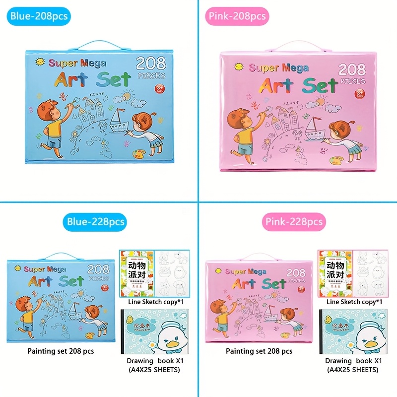 208/228pcs Art Supplies, Adult Painting Art Kit Art Set Includes Oil Pastels, Crayons, Colored Pencils, Acrylic Markers, Watercolor Pens Artist Gifts, Pink Children's Painting Tools Children's Art Tools Children's Coloring Drawing Board, Best Gift for Easter, Children's Day
