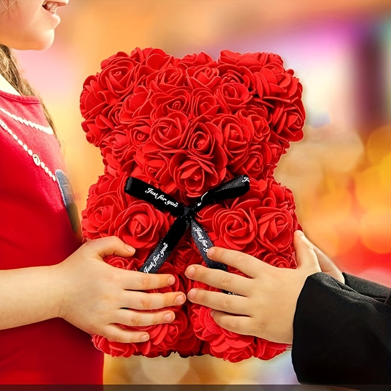  Flores Artificiales de Espuma de Oso Rosa Romántico - Perfectas para San Valentín, Día de la Madre, Aniversarios y Bodas - Regalo Ideal para Decoración del Hogar (Caja No Incluida)