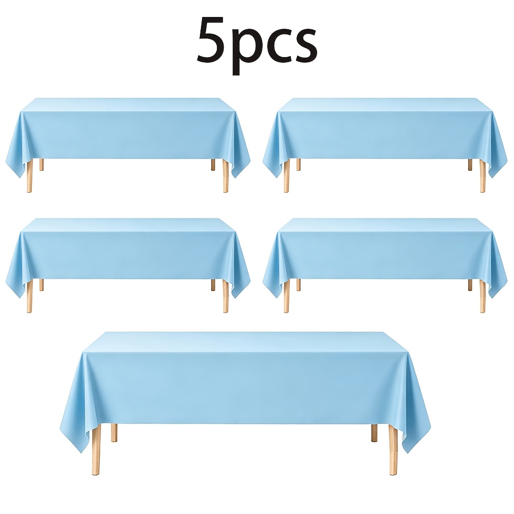 TEMU Pack Of 5 Light Blue Versatile Rectangular Party Tablecloths, Disposable And No-wash Plastic Tablecloths 54 X 72 Inches, Decor, Birthdays,