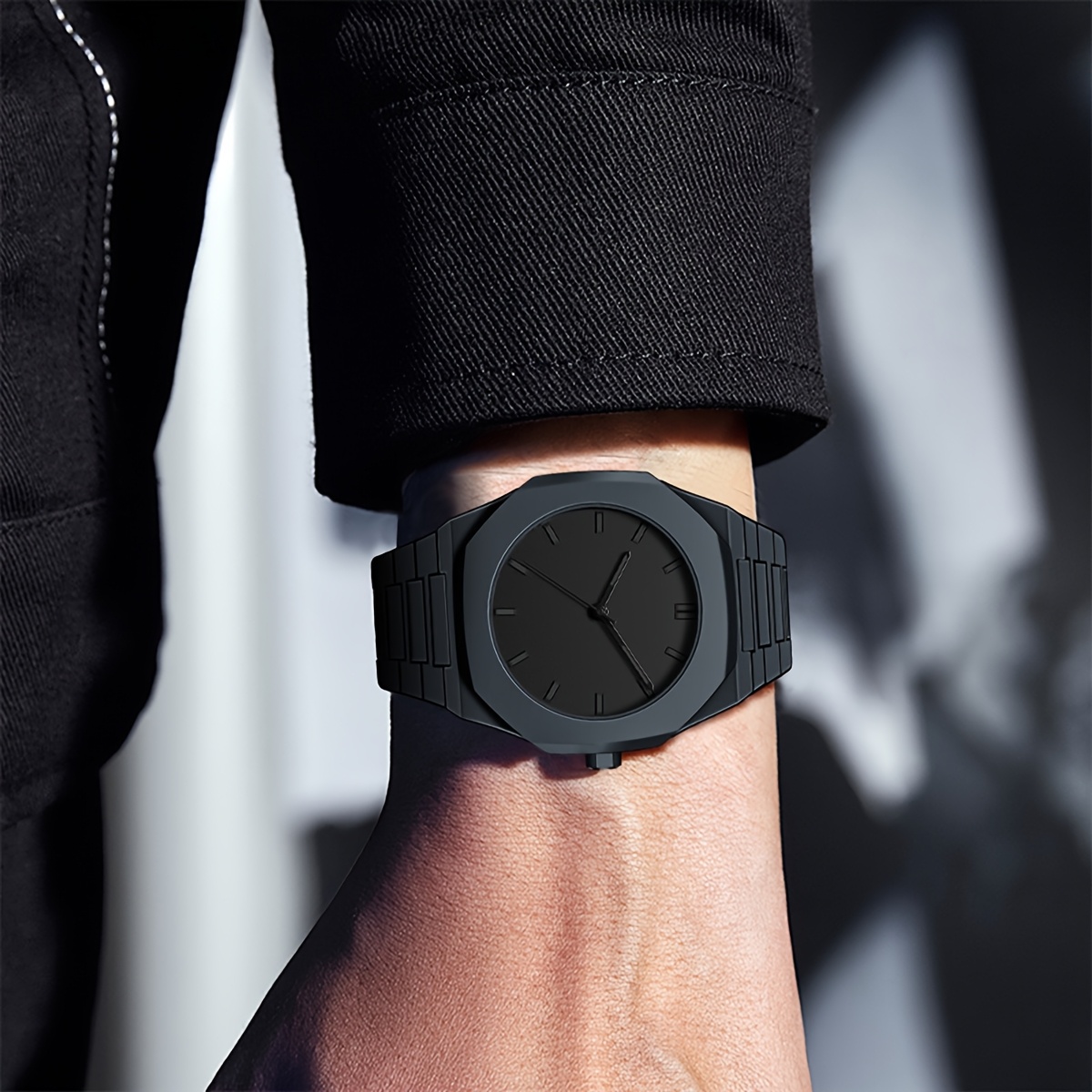 Minimalist Quartz Watch Black Unisex With Adjustable Strap_voghion.com