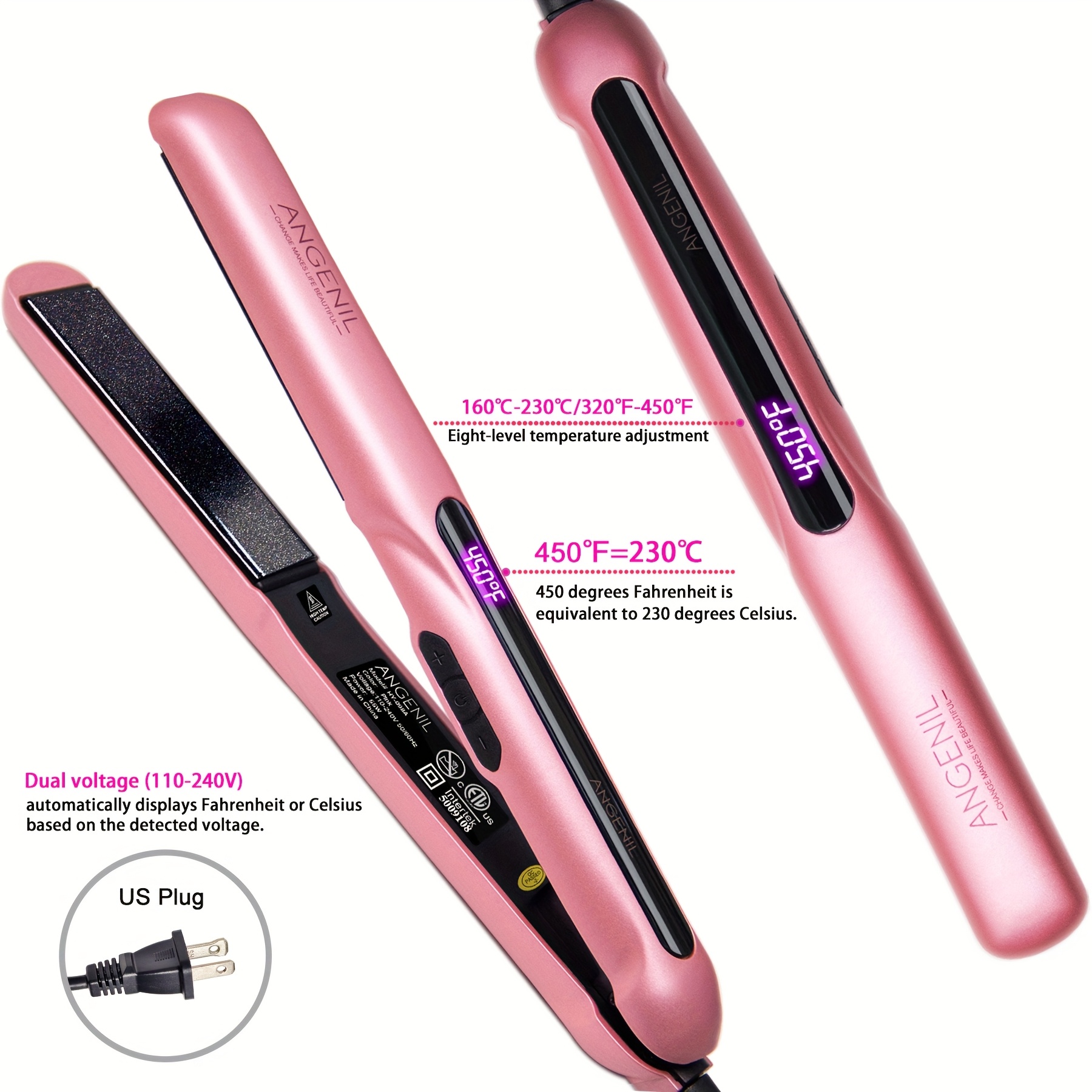 ANGENIL 2-in-1 Hair Straightener & Curler – 1-Inch Professional Flat Iron with PTC Fast Heating, Dual Voltage & Travel-Friendly Design — Zaynora Luxury Marketplace