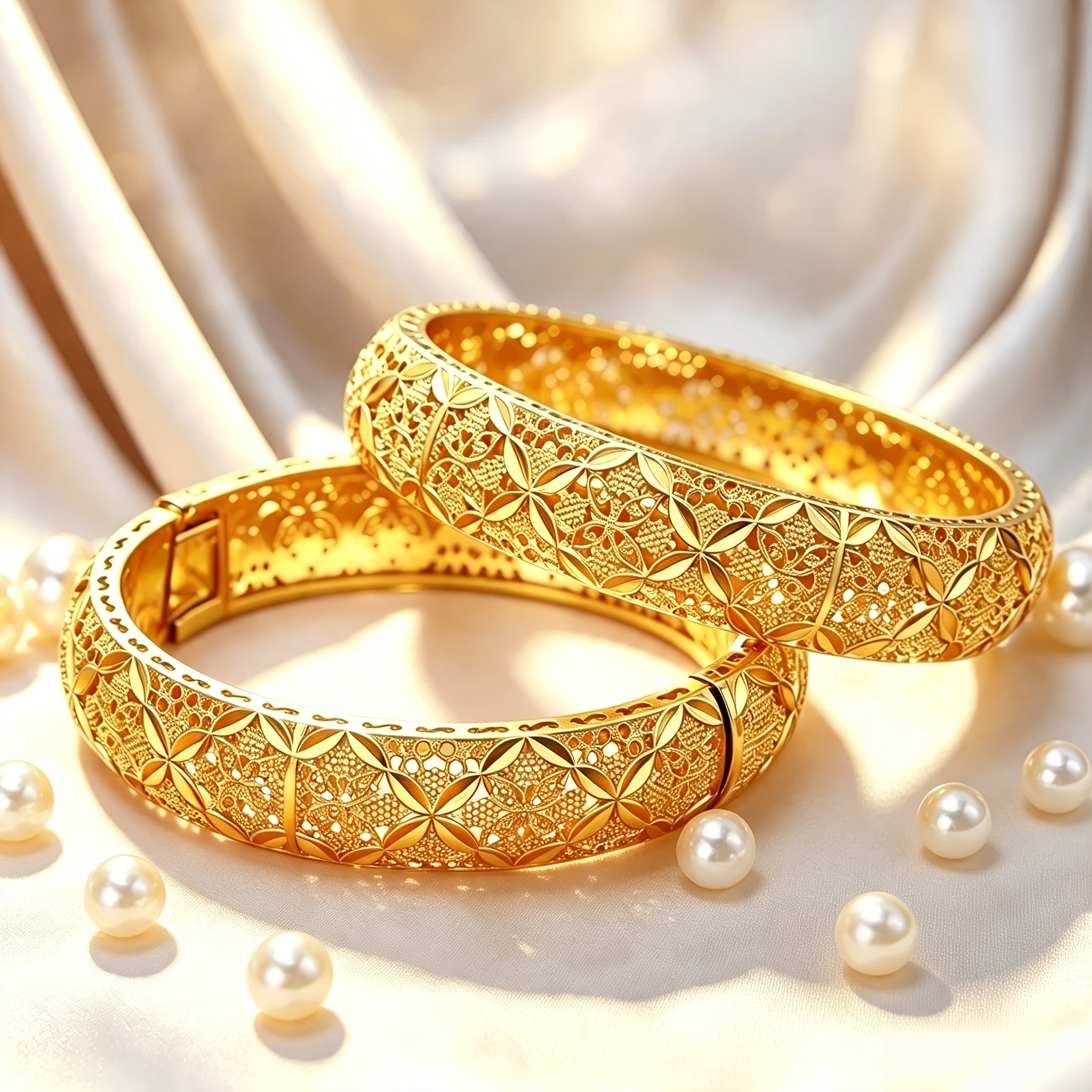 TEMU 2pcs Women's Gold-plated 3d Hollow Lace Golden Bracelet Light Luxury Versatile Women's Floral Open Bracelet Summer Fashion Women's Additions
