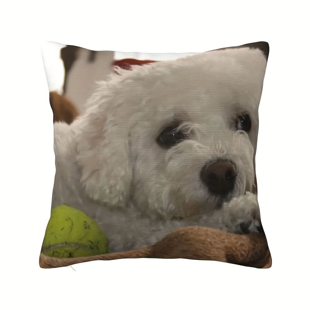 

1pc Cute Funny Pet Dogs Bored Bichon Short Plush Throw Pillow Cover Cushion Cover Decorative Sofa Bedroom Living Room Square 18x18 Inch (no Pillow Core)