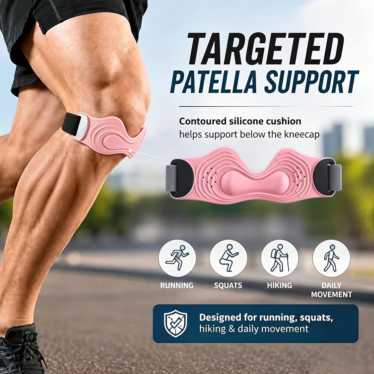 TEMU Silicone Patellar Support Strap 2 Pack Patella Knee Strap Adjustable Anti-slip Knee Support Brace Sports For Running Basketball Soccer Hiking