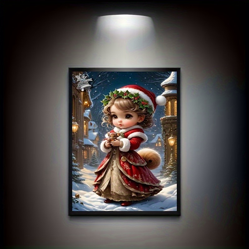 

Cartoon Christmas Girl 5d Diamond Painting Kit, Round Full Drill Canvas For Diy Home Decor, 30x40cm