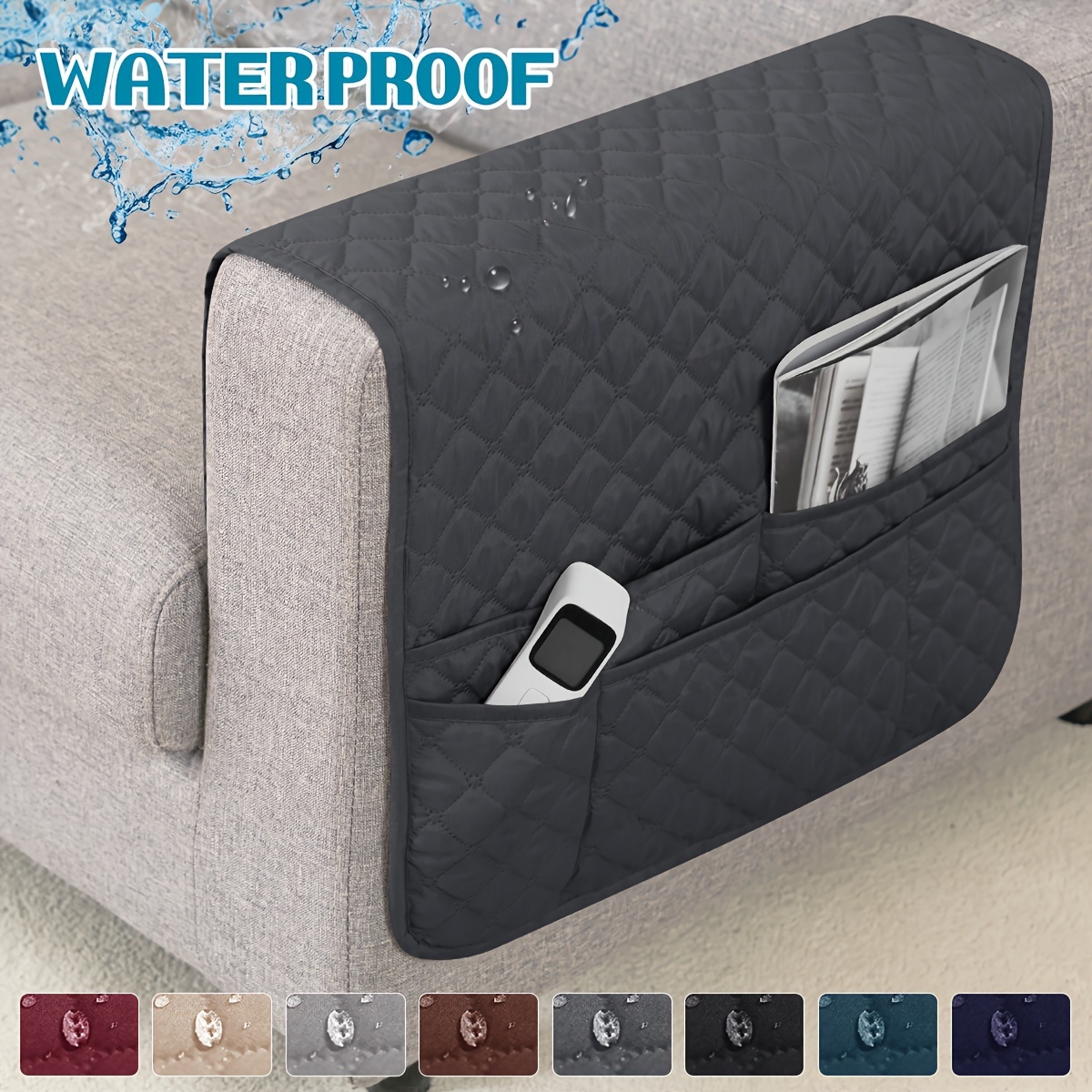 

1pc Sofa Armrest Cover With Pocket, Waterproof Dustproof Armrest Organizer, Home Decor