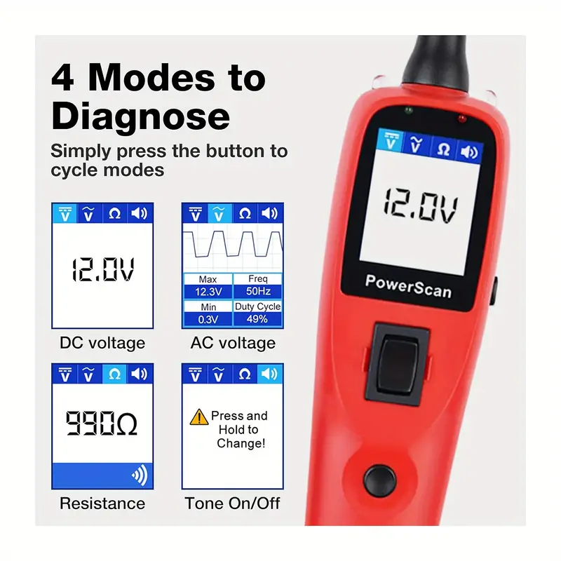 KZYEE KM50 Circuit Tester – 12V/24V Power Probe With Fuel Injector & Voltage Test
