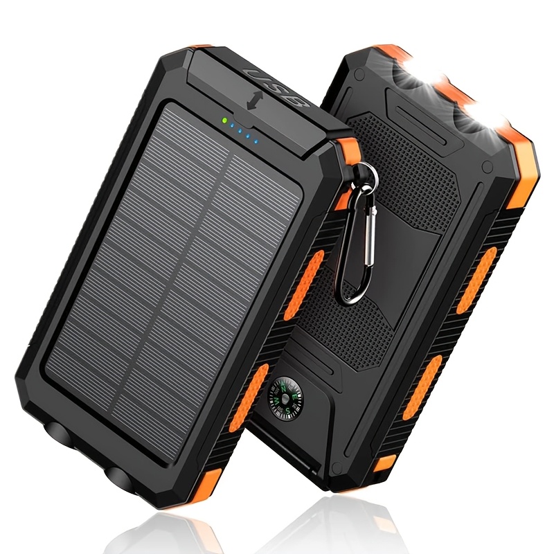 solar charger 10000mah solar mobile power bank external spare battery pack with usb c   led flash compatible with samsung ipad outdoor camping fast charger with dual usb ports built in led and compass suitable for all phones