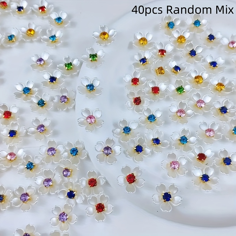TEMU Lot de 120/40 pièces de patchs fleur à pétales de 15 mm avec paillettes, perles multicolores pour accessoires DIY, convient pour vêtements,