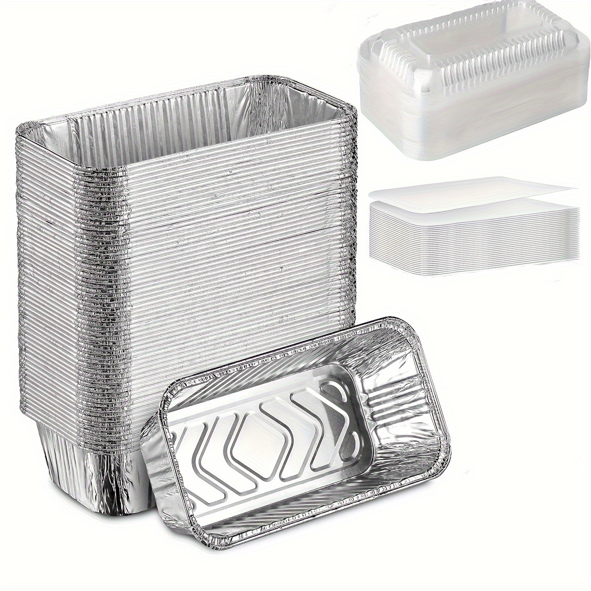 

50pcs Aluminum Foil Pans With Lids 8x4 Inches - Tin Foil Pans With High Heat Conductivity - Disposable Aluminum Tray Cookware For Baking, Grilling, Cooking, Storing, Prepping