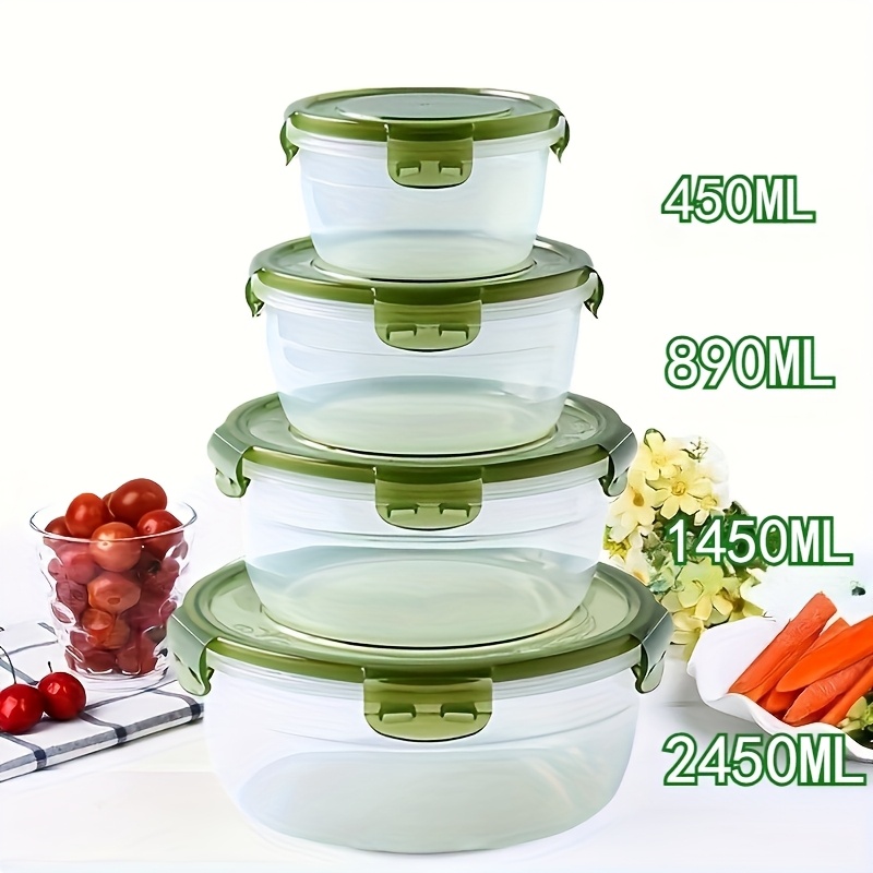 TEMU 4-pack Large Airtight Refrigerator Food Storage Containers, Stackable Fridge Organizers For Fruits, Vegetables, Meat, Eggs And Dumplings