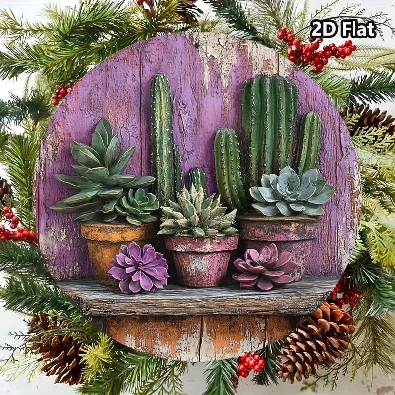 TEMU 2d Flat, 1pc Vintage Cactus & Succulent Wall Hanging Decor - Artificial Panel With Pre-drilled Holes, Lightweight Suitable For Home, Office,