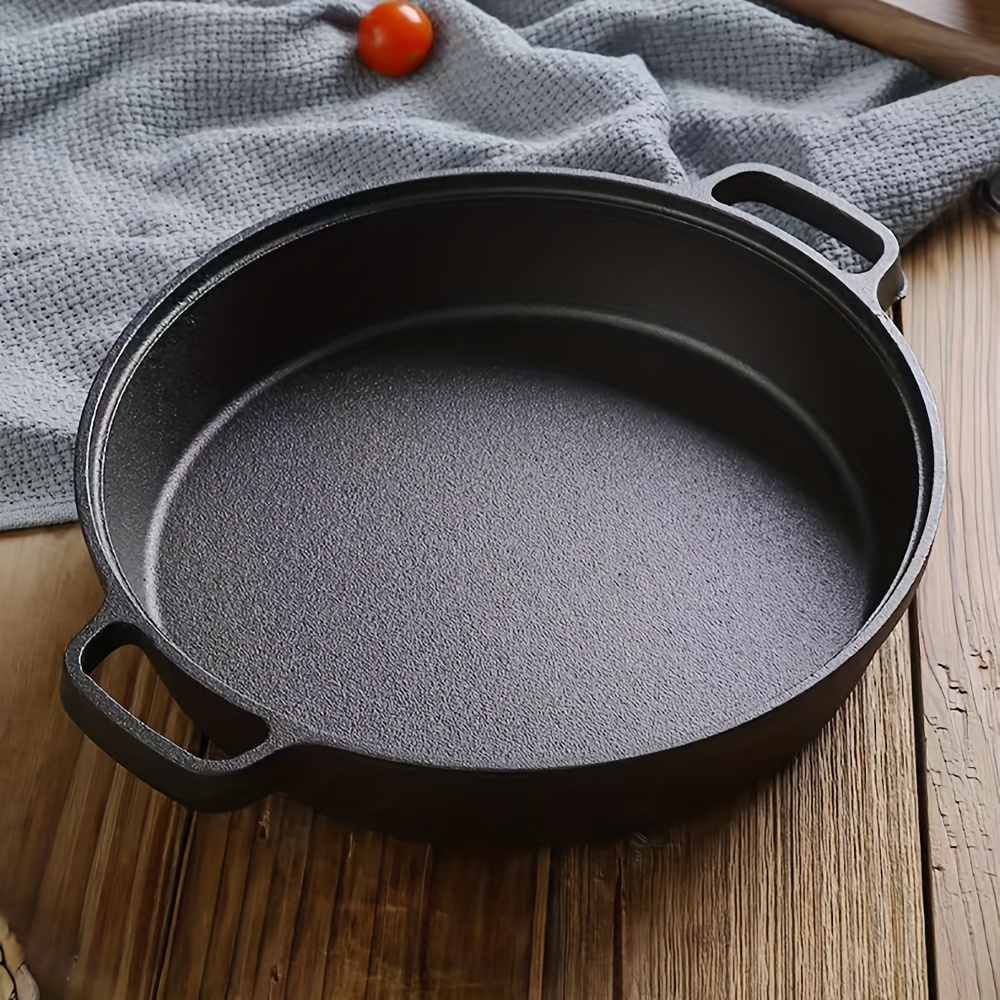 Image of 1pc Cast , 28cm/11indouble Handled Cast Iron Deep Frying Pan, Rounde Pan Fried Cake Meat Kitchen Tool, Perfect For Induction & Gas Stoves Ideal, For Home Kitchen And Outdoor Cooking