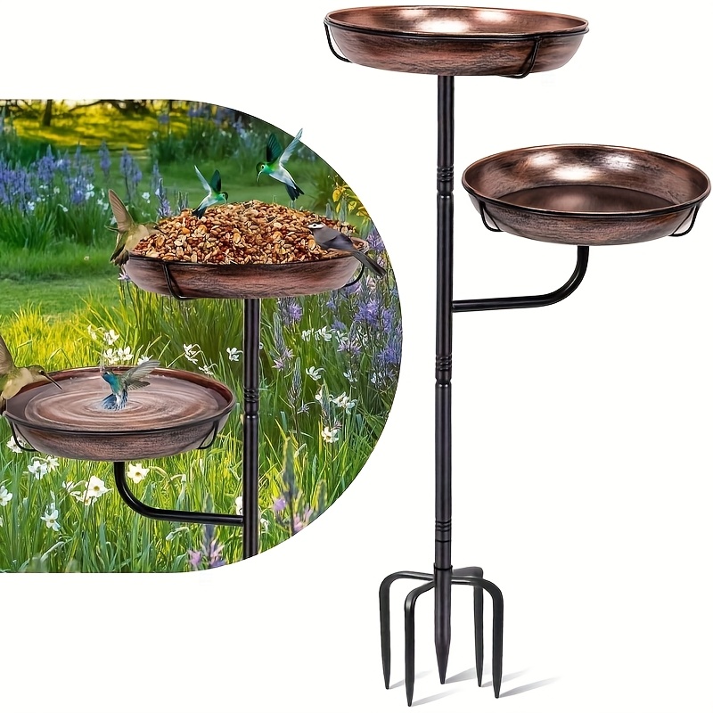 TEMU 41-inch Heavy-duty Outdoor Metal Bird Bath & Feeder - Large Capacity Double-layer Water Basin With Stable 5-claw Base, /clean, Tree-shaped