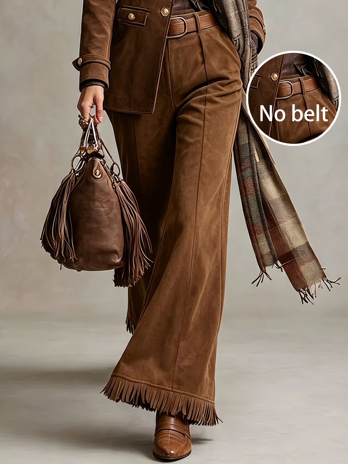 immagine dell'articolo taglie forti - pantaloni a   con nappe retro a vita   e ampi, pantaloni lunghi casual atmosferici taglie forti per fotografia    /inverno (senza cintura)