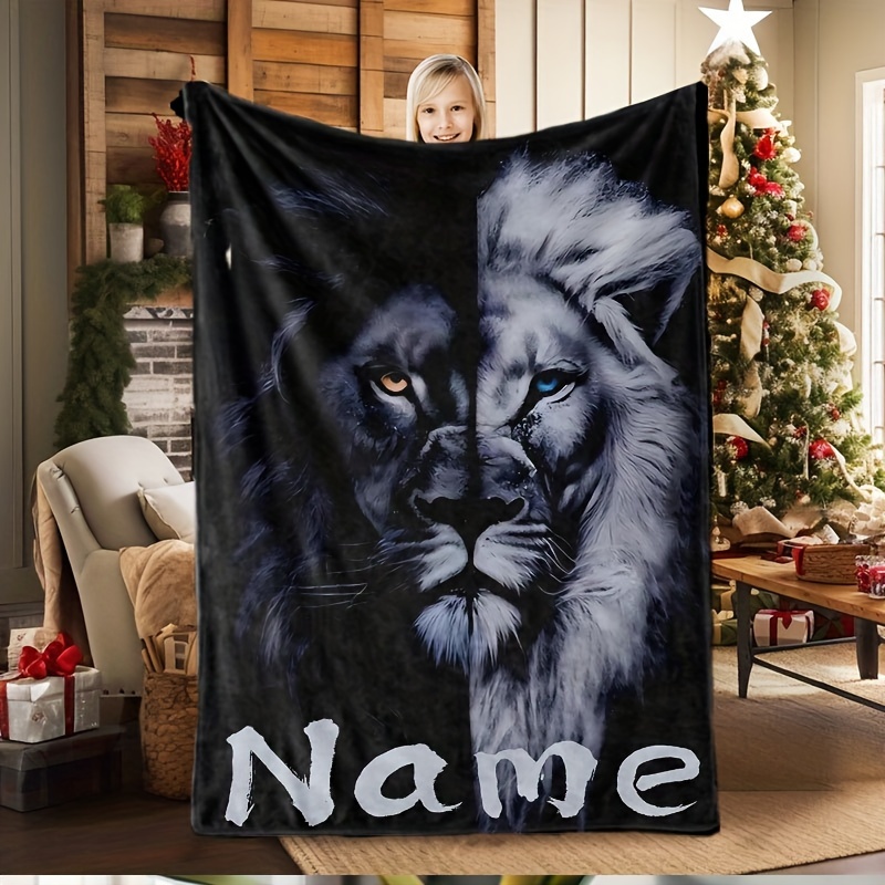 

Custom Lion Print Blanket - Personalize , Soft & Cozy For Couch, Bed, Office, And Travel - , Hypoallergenic, Machine Washable