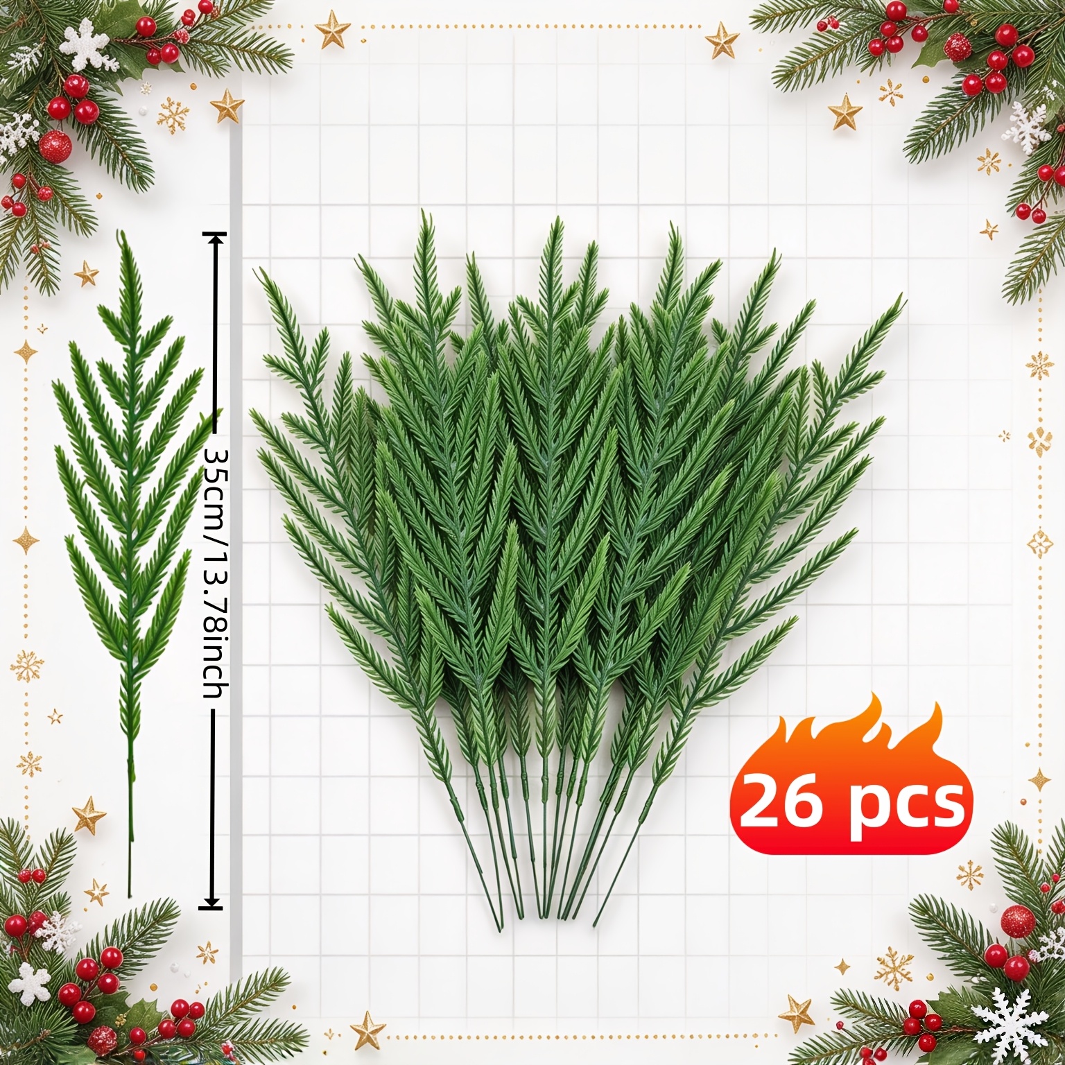 TEMU 26pcs Artificial Christmas Norfolk Pine Branches, Christmas Fake , Fluffy Large Capacity Pine Branches Suitable For Indoor And Outdoor Christmas
