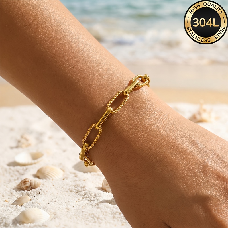 E-shop 304L Edelstahl 18K vergoldenetes Damenarmband, exquisites Edelstahl-Damen-, stilvolles und elegantes Design, geeignet für alle Jahreszeiten.