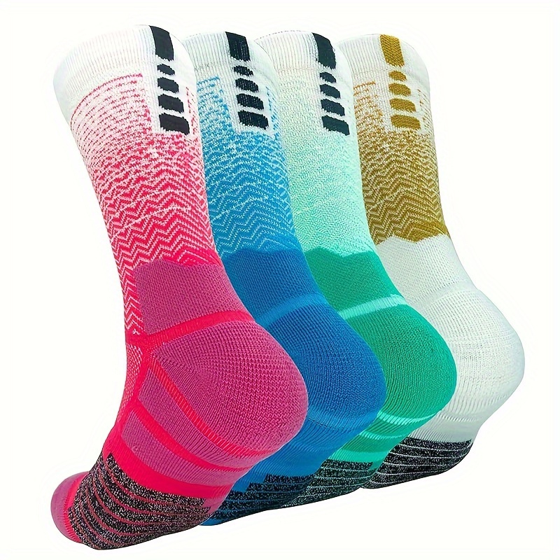 

4 Pairs Gradient Color Athletic Crew Socks Performance Thick Cushioned Sport Basketball Running Training Compression Socks For Men & Women