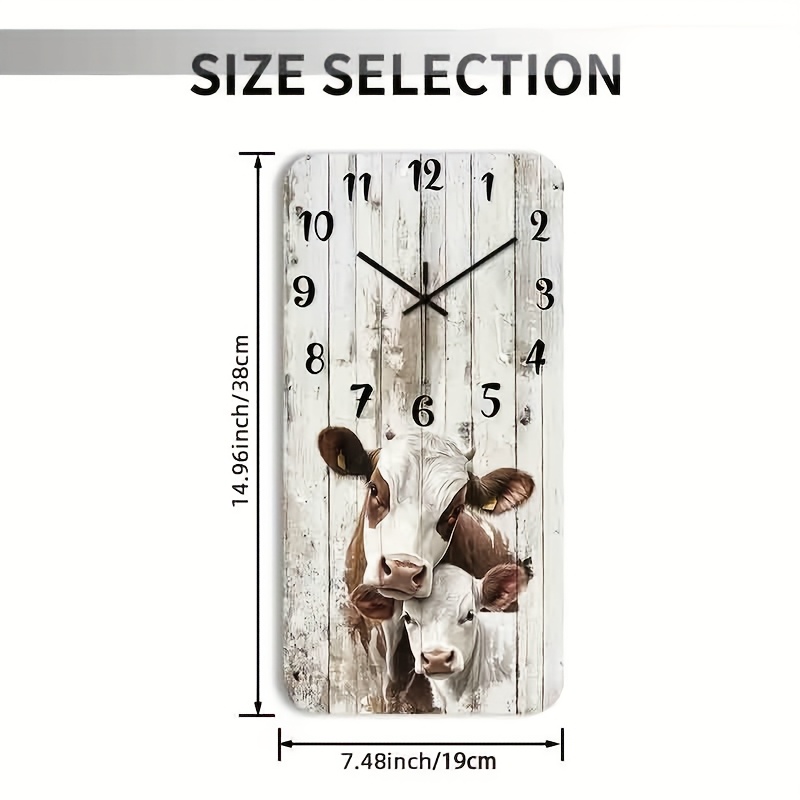 TEMU 1pc Rustic Farm Animal Portrait Wall Clock - Wooden Square Non-ticking Decorative Clock With Calf Design, Aa Battery Operated (not Included) For