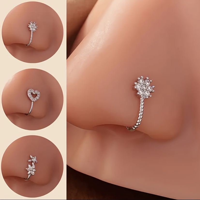 TEMU 3pcs Set U-shaped Nose Ring, Nose Clip, Fake Nose Ring, Septum, Elegant And Shiny Daily Party Accessory, Suitable For People Without Nostrils,