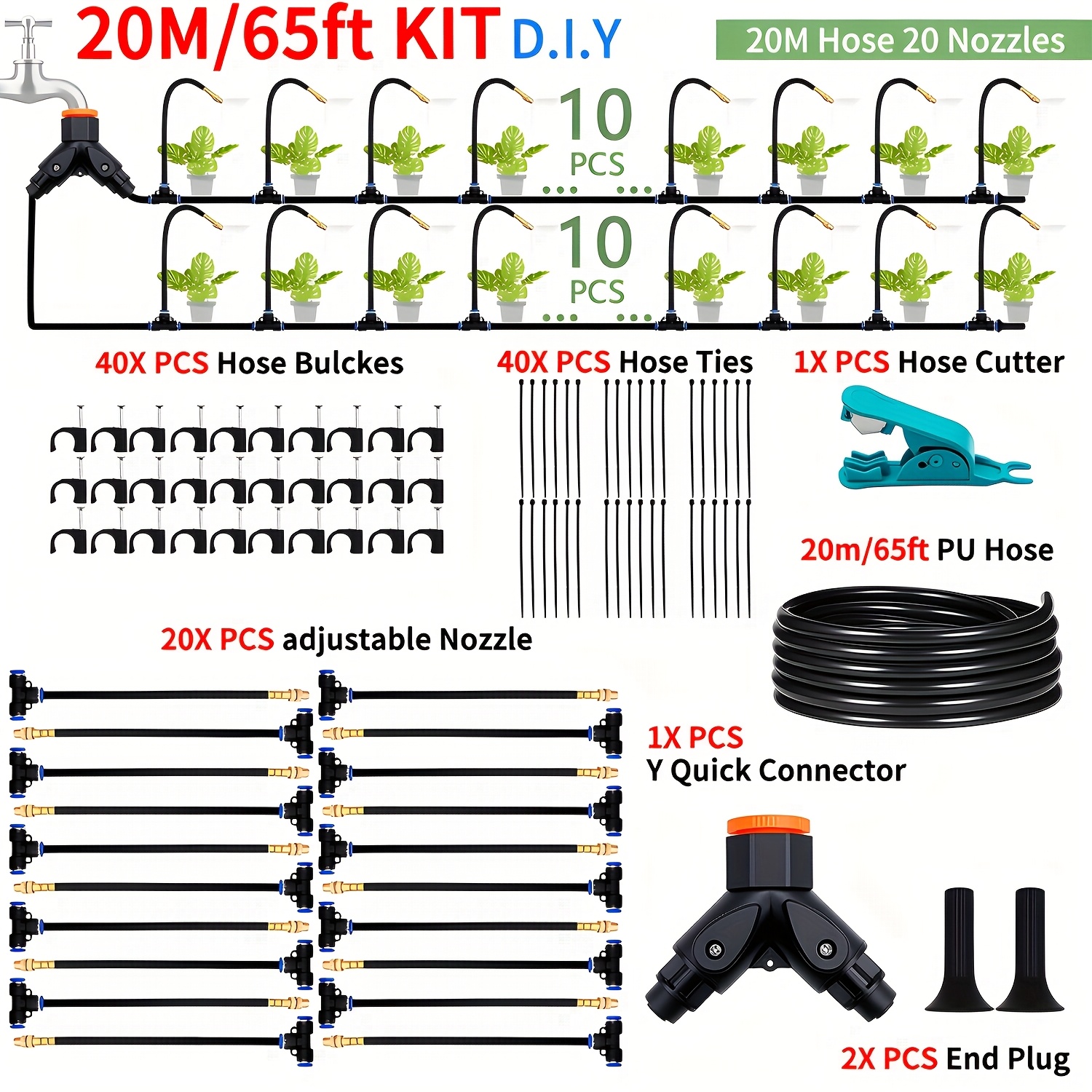 E-shop DIY Universelles Sprühset für Gewächshaus, Gartenblumen und Pflanzenbewässerung – Kühlsystem mit freier Biegbarkeit