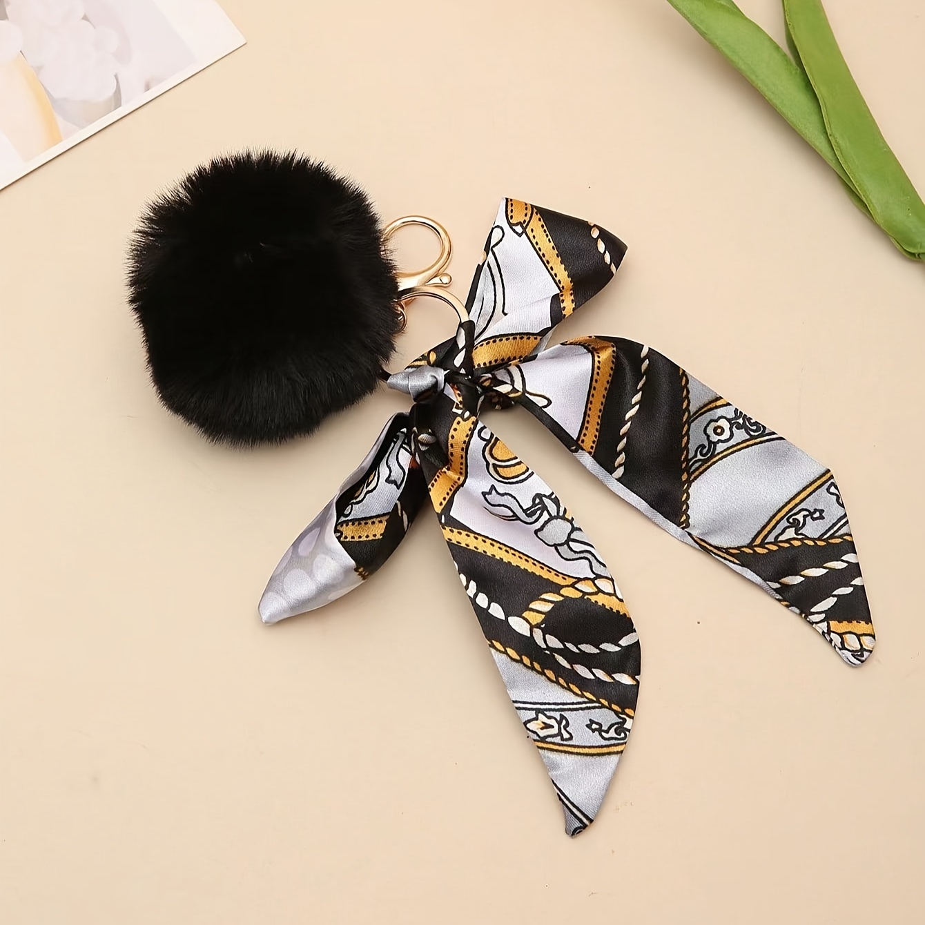 Round Ball Scarf Mini Tassel Keychain Women' Charm Pendant Travel Accessory