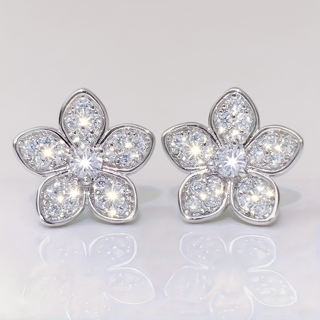 Image of 1 Pair Of Women's Fashion Stud Earrings, Exquisite And -shaped Earrings With Closely Set Synthetic Synthetic Zirconia, Perfect For Daily Wear Or Dates, A Jewelry Gift For Women