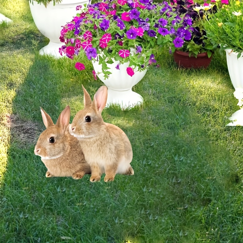 

Charming Acrylic Rabbit Garden Stake - 2d Double Bunny Design For Yard & Garden Decor