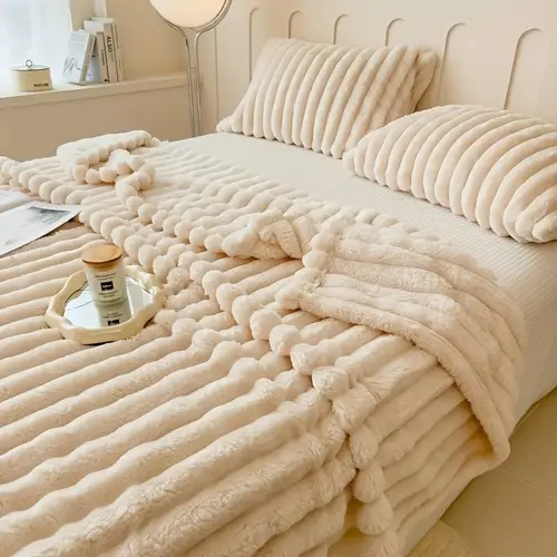 luxurious rabbit fur throw blanket polyester flannel fabric soft warm cozy for couch bed office and travel versatile gift valentines day present bedroom decor