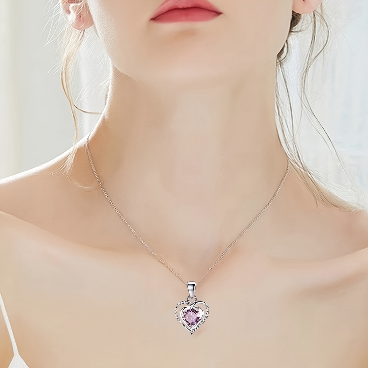 Boho Copper Heart Pendant Necklace with Zirconia Inlay