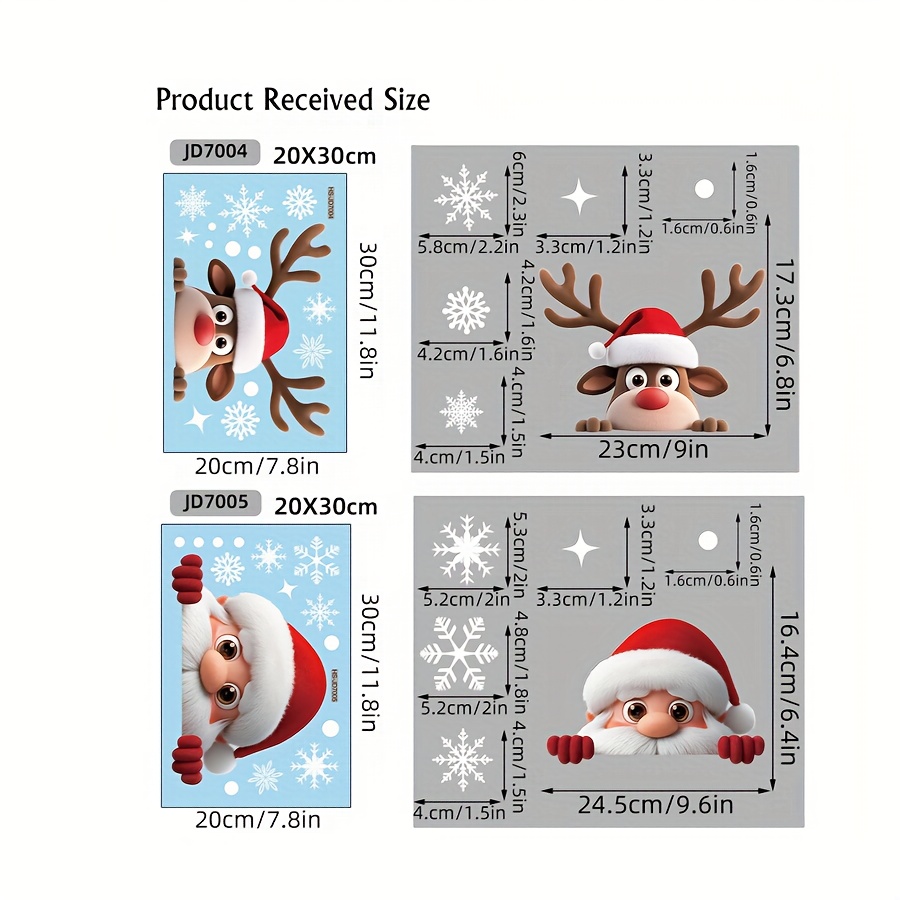 Image of 2 Adorable Christmas Window Stickers For Rooms Featuring Santa, Reindeer, And Snowflakes. Removable Static Cling Decals Are Perfect For Nursery Holiday Decorations And Easily . For Halloween And