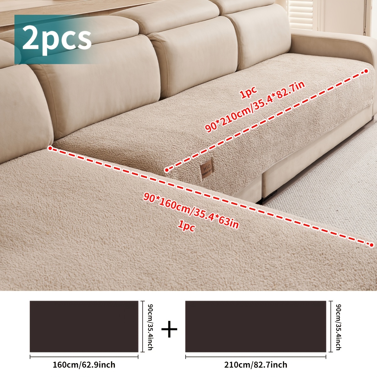 Image of 2-piece Solid-colored Lamb Fur Sofa Covers, Winter Thickened Plush Sofa Pads With Anti-slip Protective Covers, Suitable For L-shaped Sectional Sofas, Room Decor, Bedrooms, And Offices.