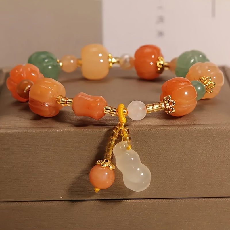 

Pumpkin Beaded Bracelet, Elegant Charming Simple Style Daily Wear Jewelry, Perfect Gift For Various Occasions