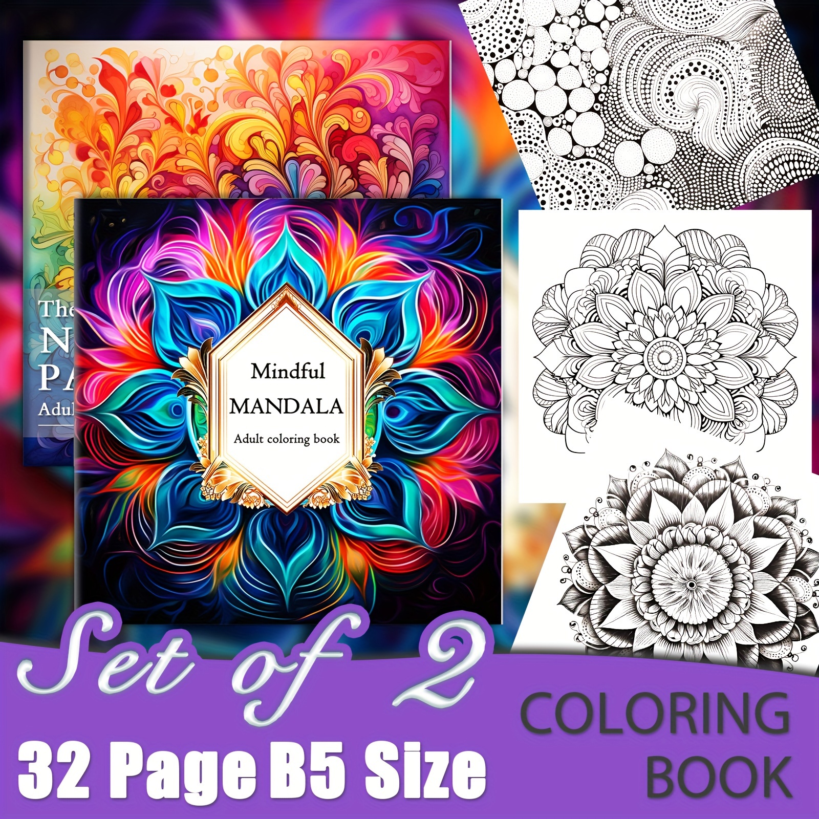 

2 Packs Relaxing Coloring Books For Adult, Nature Patterns And Mandala , 8.2 X 8.2 Inch, Gift For Adult To Relax