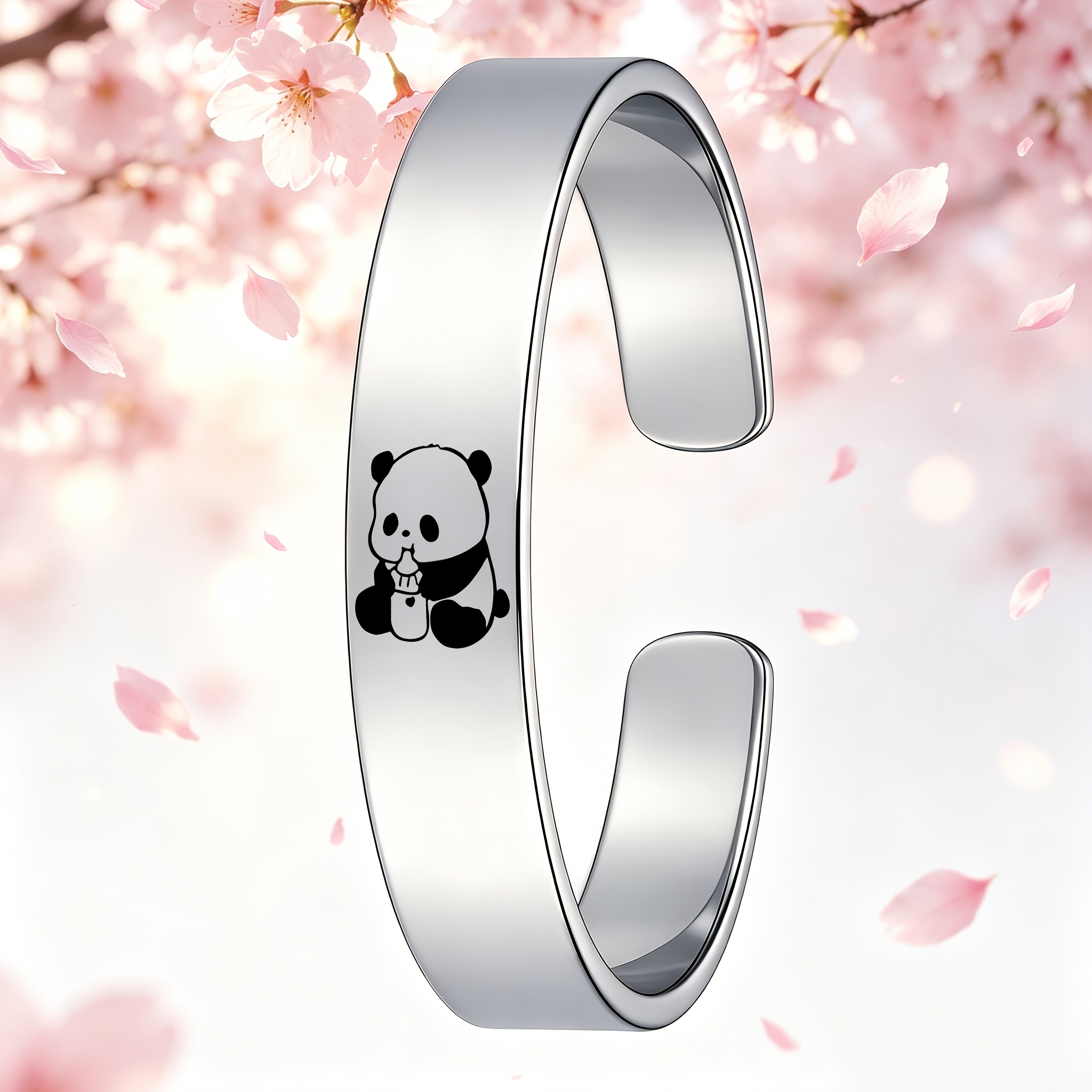 Women's Cute Panda Pattern Stainless Steel Open Bangle