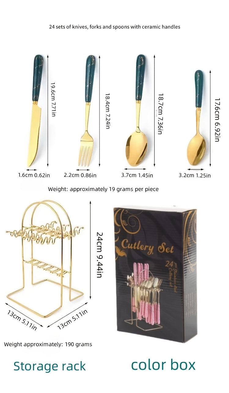 24pcs Cutlery Set, Elegant Marble Pattern Multi-Functional Tableware, Suitable for Restaurants and Desserts, Includes Dinner Forks, Soup Spoons, and Teaspoons - Ideal for Home and Hotel Kitchen Dining, Fanyishu Outdoor Tableware