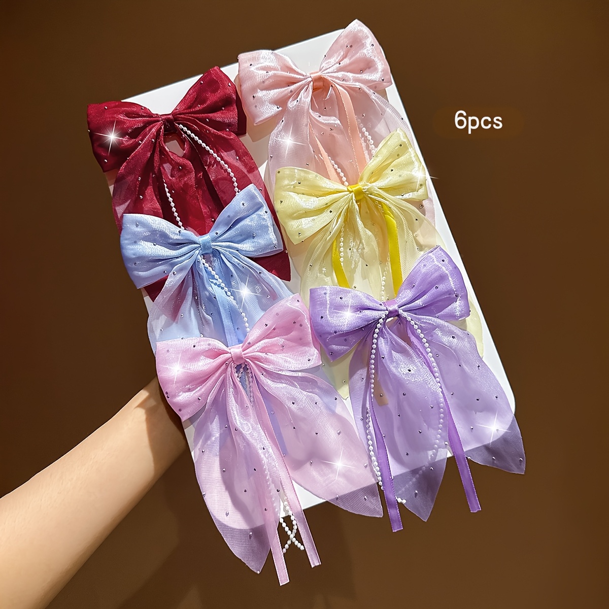 TEMU Random 6-color Multicolor Ribbon Bow Hair Clips Hairpins Suitable For Daily Use