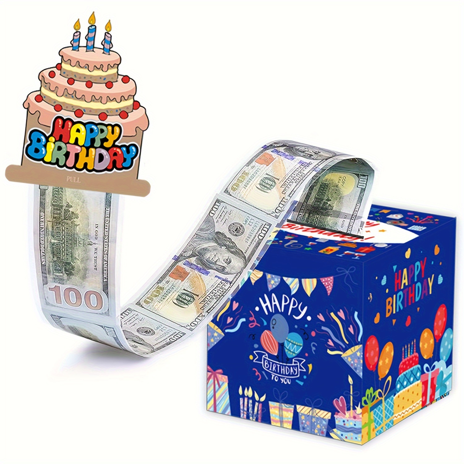 生日主题现金箱快乐生日贺卡和50个透明袋惊喜现金箱现金箱现金适合庆祝生日活动万圣节感恩节圣诞节