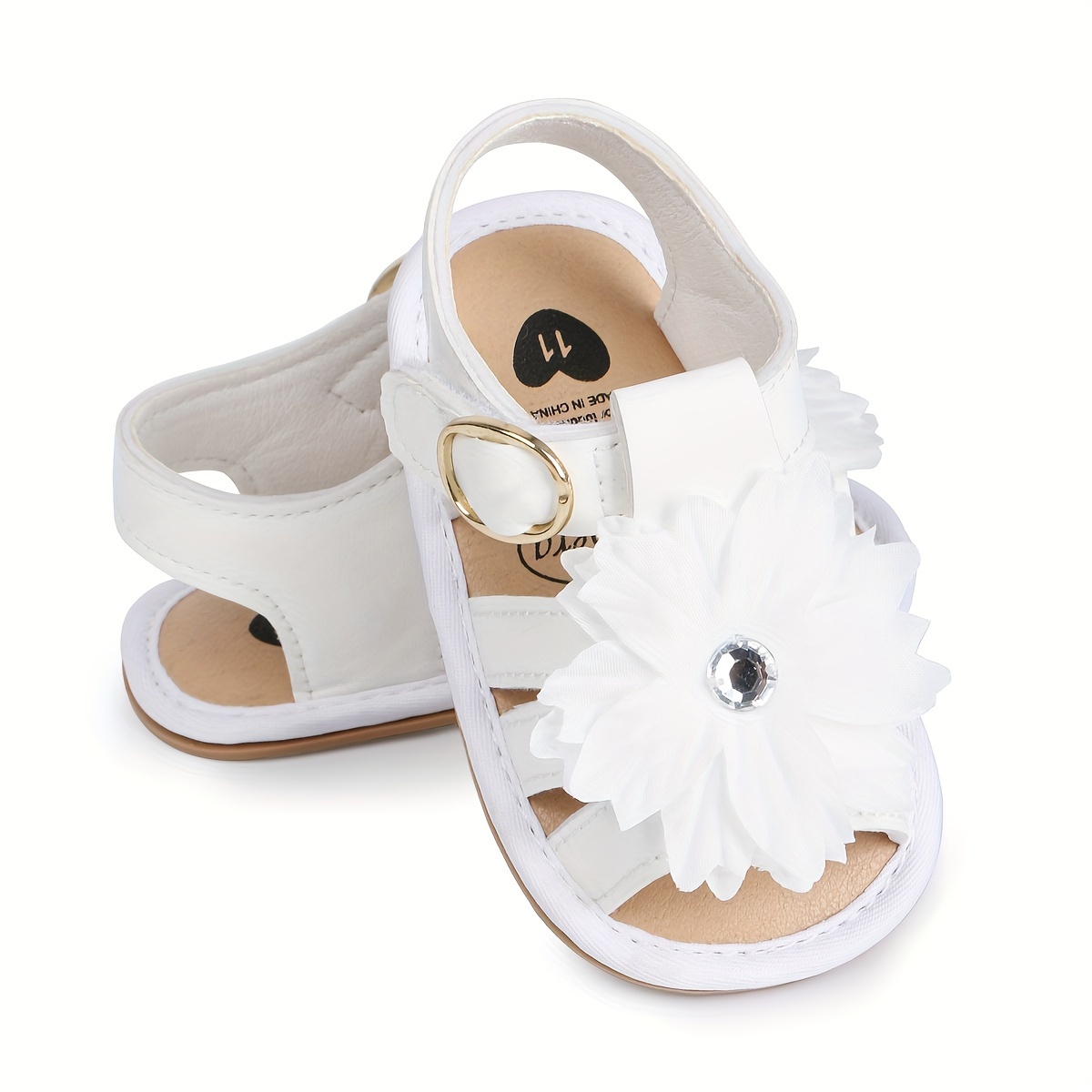 Trendy Cute Flower Decor Solid Color Sandals For Baby Girls, Breathable Lightweight Walking Shoes For Spring And Summer