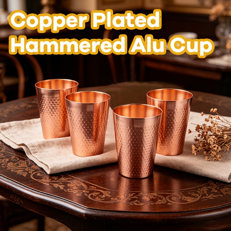 Image of 4/6pcs Copper-plated Aluminum Chilled Drink Cups. 1mm Thick Aluminum, Rust-proof, Oxidation-proof, Anti-deformation, Unlined With Vintage Copper-plated Finish. Texture For Non-slip Grip, Stackable To