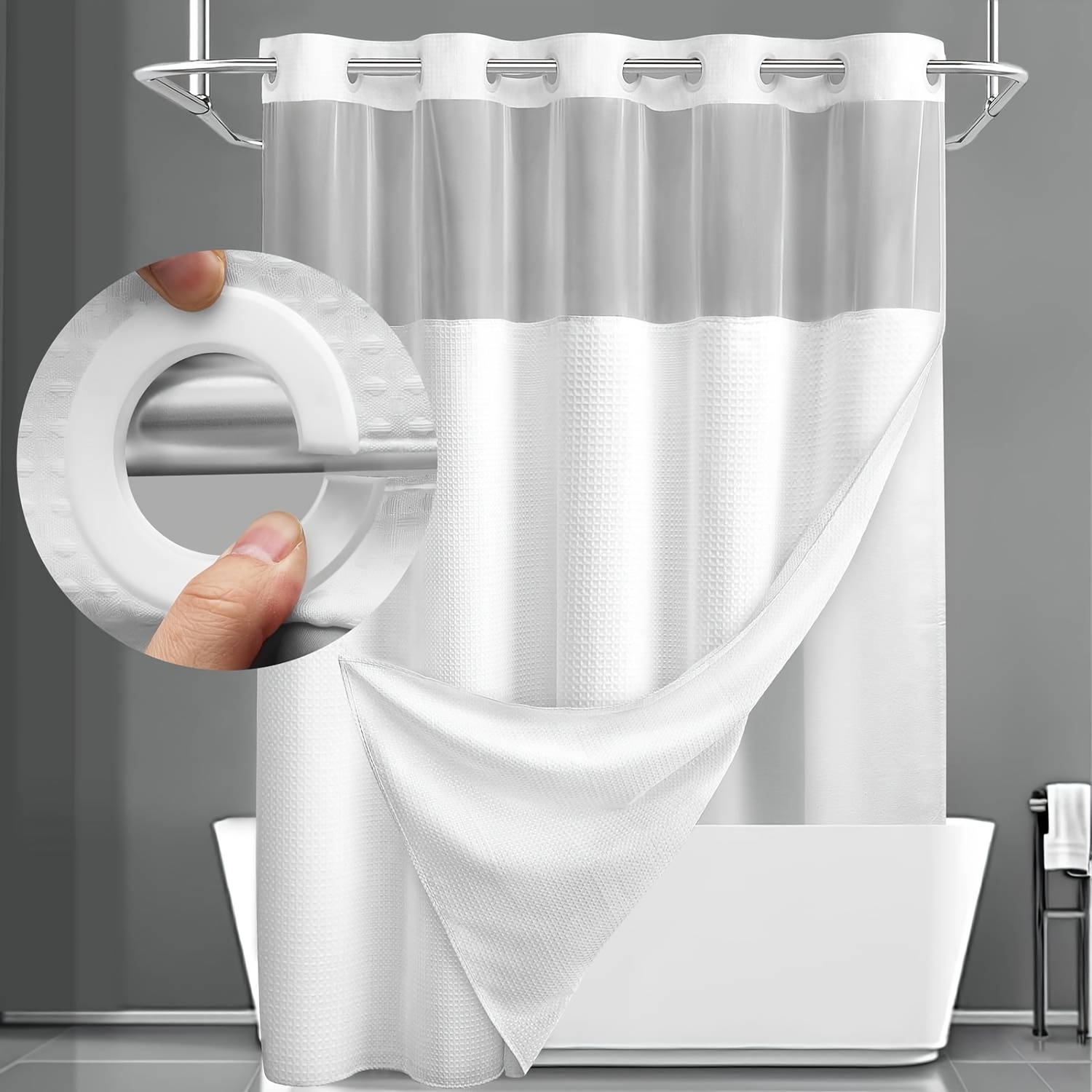 Shower Curtain With Liner, Waffle Pattern Theme Home Decor, Home Bathroom Set, Housewarming Gift For