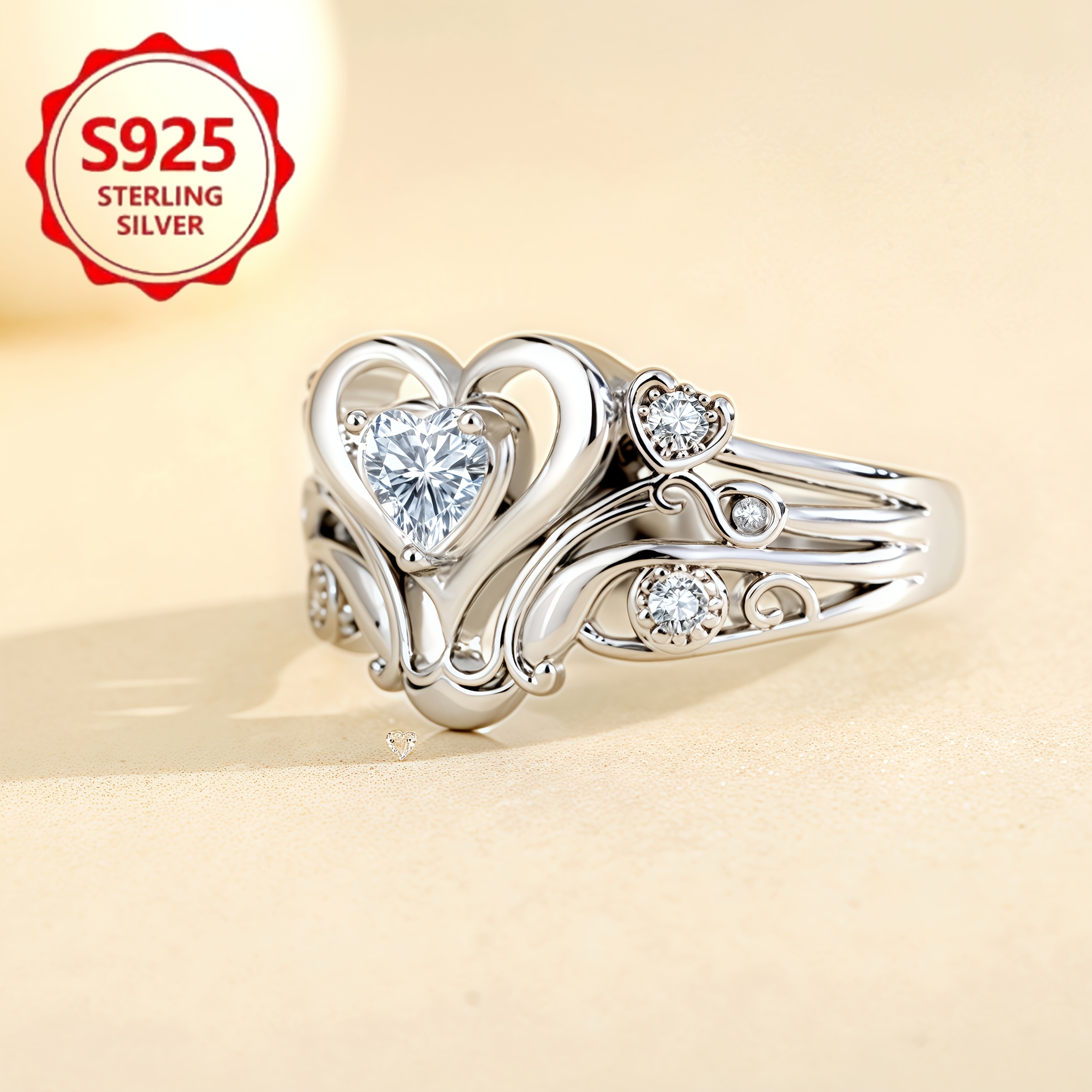 S925 Silver Heart-Shaped Ring, Romantic Statement Ring for Women - Perfect Gift for Birthdays, Anniversaries, Christmas, Graduations, Mother'S Day