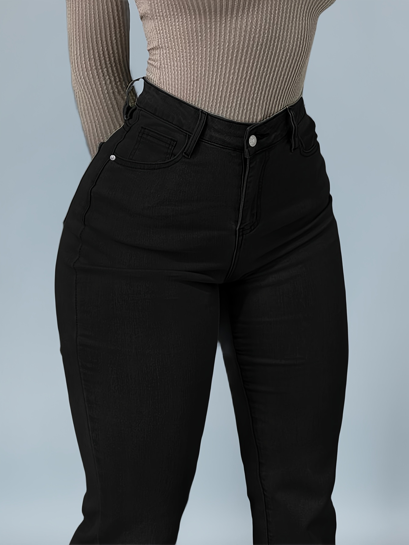 High-Waisted Stretch Jeans for Women with a Bootcut Design, Available in Solid Colors, Perfect for Casual And Versatile Wear.