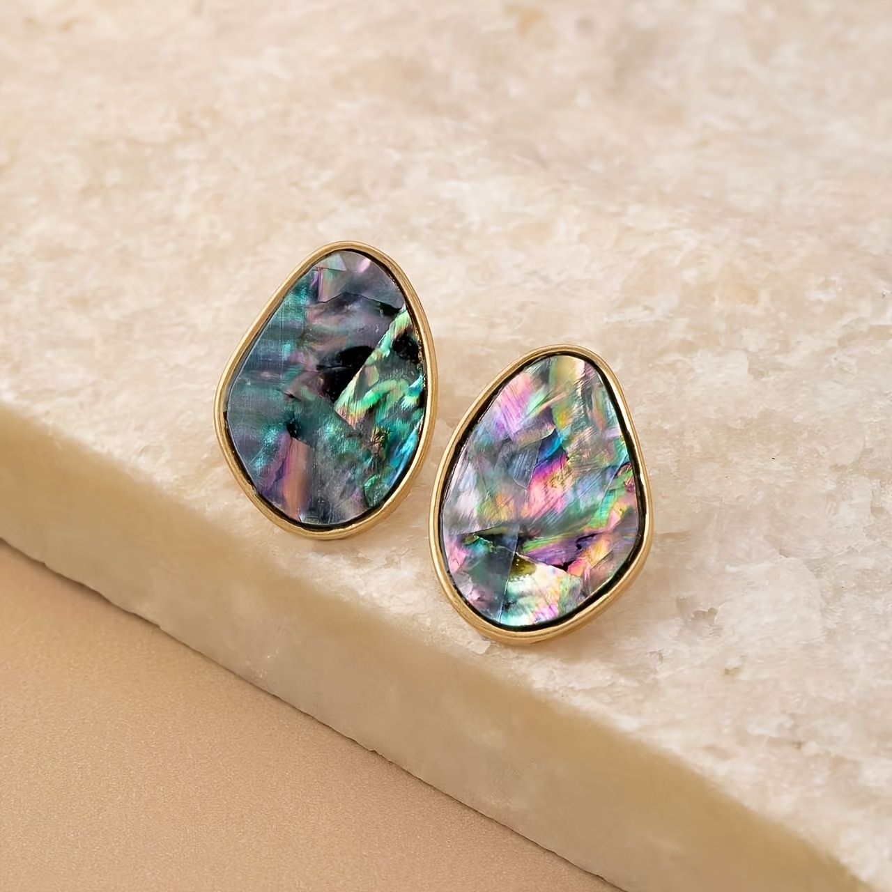 TEMU A Pair Of Minimalist, Stylish, High-end, Niche-inspired, Mysterious, And Textured Irregular Teardrop Multicolor Design Stud Earrings For Women,