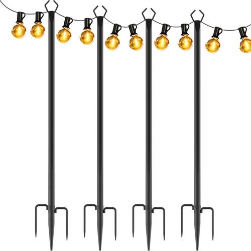 4 pack 11 1ft string light poles outdoor stand for patio deck backyard garden heavy duty poles for summer parties weddings christmas decor no tools