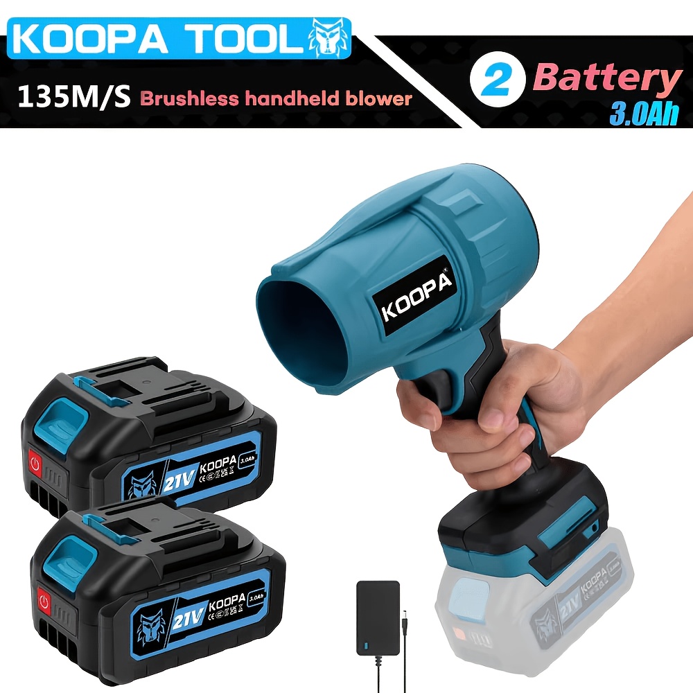 Koopa Tool Portable Cordless Electric Leaf Blower, Battery Powered Brushless Powerful For Cleaning Leaves, Snow, Dust And Car Interior Cleaning