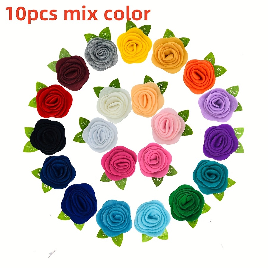 10pcs Assorted Felt Flower Decor Set With Leaves - Perfect For Diy Hair Accessories, Weddings, - Versatile Home & Party Decorations
